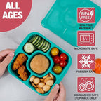 Caperci Original Bento Snack Box Containers - Reusable 5-Compartment Lunchable Food Storage Containers for School, Work and Travel, BPA-Free, Set of 4 (Jewel Bright)