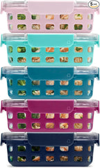 Ello Duraglass 3.4 Cup Meal Prep Sets 10Pc, 5 Pack Set- Glass Food Storage Container with Silicone Sleeve and Airtight BPA-Free Plastic Lids, Dishwasher, Microwave, and Freezer Safe, Evening Orchard