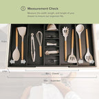 KitchenEdge Adjustable Kitchen Drawer Organizer for Utensils and Junk, Food-Safe Contract Grade with 100% Sustainable Wood, Expandable from 19 to 33 Inches Wide - Black Bamboo