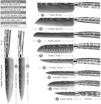 10-Piece Premium Japanese Kitchen Knife Set - Imperial Collection, Laser Damascus Pattern, 440A Stainless Steel Ultra Sharp for Fast Cutting (Black)