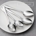 E-far Stainless Steel Serving Utensils, 4-Piece Serving Spoons Set Includes Slotted & Solid Spoons, Metal Hostess Tablespoons for Catering Buffet Party Kitchen Restaurant
