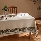 ISAENNE Designer Christmas Linen Long Rectangle Tablecloth,Light Beige Western Table Cloth,Wrinkle Resistant Decor Tablecloths for Dining Thanksgiving Kitchen Christmas,63"*94"-Carol G