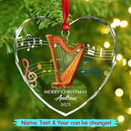 Customized Year Text Name Harpist Harp Player Glass Christmas Ornament, Personalized Harp Musical Instrument Xmas Ornaments Gift for Bestie Coworker Parents Grandkids,Unique Harps Instrument Ornament