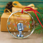 Custom Microphone Glass Ornament Christmas 2025, Microphone Xmas Ornaments Gifts for Singer Karaoke Fans, Personalized Singer Ornament Christmas Tree with Text & Name, Vocalist Glass Ornaments Gifts