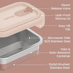 Bentgo MicroSteel Heat & Eat Container – Microwave-Safe, Leak-Proof, Easy-to-Clean, Lightweight Stainless Steel Reusable Food Storage with Airtight Silicone Lid (Snack Size; 2-Cup Capacity; Rose)