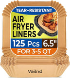 Air Fryer Paper Liners: 125Pcs Parchment Paper, Air Fryer Liner Disposable, Oilproof Waterproof Airfryer Basket Liner Square (6.5inch)