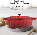 Enameled Oval Dutch Oven Pot with Lid, 7 QT Cast Iron Dutch Oven with Dual Handles for Cooking, Bread Baking, Frying, Non-stick Enamel Coated Oven (7 QT Gradient Red)