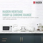 Haden Heritage Stainless Steel Body Retro Electric Tea Kettle, White and Haden Heritage 4 Slice Wide Slot Stainless Steel Retro Toaster, White
