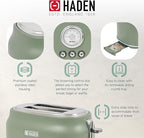 Haden Dorset 2 Slice Wide Slot Stainless Steel Toaster with Adjustable Browning Control & Non Slip Feet, Cedar Green & Chrome