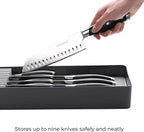 Linoroso Knife Drawer Organizer With In-Drawer Knife Block for 9 Knives, Kitchen Utensil Organizer, BPA Free Secure Storage Tray for Countertop Organization