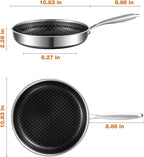 8-10 Inch Non Stick Frying Pans, Ceramic Coating NonStick Stainless Steel Pan Set, Tri-Ply Skillets and Pan Set with Lid, Cool-Touch Handle, Dishwasher and Oven Safe