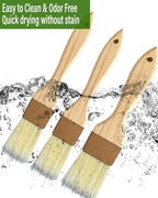 Durable Pastry Basting Brush - Natural Bristle BBQ Brush for Oil & Sauce, Wooden Handle Food Brush for Baking & Cooking - 1", "1 1/2 Inch, 3 Pack