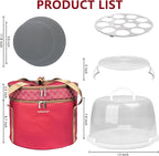 TMRIOPELP Tall Cake Carrier with Lid and Handle Insulated Cake Container Cake Transport Carrier Ideal for Pies Cupcakes and Pastries Perfect for Safe and Secure Cake Delivery (Red, 12 inch)