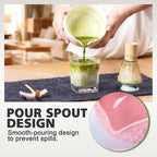 Matcha Whisk Bowl Set, 7PCS All-in-One Japanese Tea Set Includes Matcha Bowl with Spout, Bamboo Whisk (Chasen) with Stand, Scoop, Sifter, Complete Kit for Ceremony, Gift for Matcha Tea Lovers（Pink)