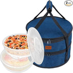Aufind 12" 2 Pack Pie Carrier with Lid and Insulated Food Carrying Case Bag, Reusable Food Storage Containers for Pies, Cheesecake, Pizza, Nuts Fruit (Blue)