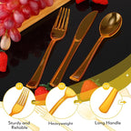 Minatee 150 Pieces Disposable Cutlery Set Plastic Silverware Heavy Duty Utensil Sets 50 Forks 50 Knives 50 Spoons for Home Office School Party Picnics Restaurant Outdoor Events(Orange)