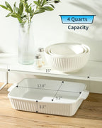 Casserole Dish for Oven, Ceramic Deep Lasagna Pan, 4 Quarts Baking Dish with Handles, 9 x 13 inches Baking Pan, Rectangular Oven Safe Pan, Porcelain Bakeware, White