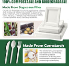 100% Compostable Paper Plates, and Biodegradable Set Includes Forks Spoons and Knives Perfect for Eco Friendly Parties and Gatherings（White 300pcs)