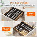 Lifewit Compact Silverware Organizer for Kitchen Drawer, Narrow Flatware Tray Holder, Plastic Cutlery Spoons, Forks and Knives Storage, Black, 2 Pack