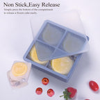1/2 Cup Silicone Freezer Tray With Lid - Silicone Freezer Molds 4-Pack For meal prep & freezing of various sauces and other dishes, makes 16 perfect 1/2 cup portions cubes (Blue 4 Pack)
