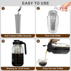 Cold Brew Coffee Maker, 64oz Iced Coffee Tea Pitcher with Stainless Steel Filter & Coffee Mat, 1/2 Gallon Heavy Duty Glass Mason Jar Cold Brew Maker with Pour Spout Handle Lid, 2 Brushes, Leak-Proof