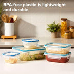 Snapware Total Solution 5-Pack (Mixed Sizes) Plastic Food Storage Containers Set, Leakproof & Airtight Locking Lids Rectangular Tupperware, Non-Toxic BPA-Free Lids, Microwave Dishwasher Freezer Safe
