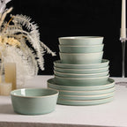 Stone Lain Claire 24-Piece Dinnerware Set Stoneware, Plates and Bowls Set, Dishwasher and Microwave Safe, Dish Set for 8, Green
