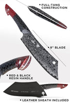 Dalstrong Crixus Chef Knife - 8 inch - Scorpion Series - Exclusive Japanese V12 Ultra™ Steel - Black Damascus - Black & Red Honeycomb Resin Handle - Versatile Chopping Kitchen Knife Leather Sheath