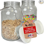 1 Gallon Large Plastic Jars with Lids (2 Pack) - Food Safe & Air Tight - Large Clear Plastic Containers with Lids - Wide Mouth Food Storage Jars - Kitchen & Pantry Organization by Billy Buckskin