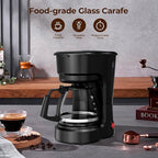 Small 5-Cup Coffee Maker, Drip Coffee Machine with Food-grade Glass Carafe, Always Keep Warm with Manual Switch, Delay Brew, 25oz Water Reservoir, Compact for Home/Office/RV/Travel/Outdoor - Black