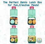 Bento Lunch Box for Kids with 8oz Soup Thermo,Leak-Proof Lunch Containers with 5 Compartment,Thermo Food Jar Food Containers for School (Blue-Unicorn)