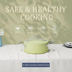 Stock Pot 4.5qt Ceramic Dutch Oven with Lid (9.5") Nonstick Ceramic Coated Non-Toxic PFAS-Free Even Heat Distribution for Braising, Baking Bread & Soups, Compatible for All Cooktops(Induction/Gas/Electric) Oven Safe to 500°F, Olive Green