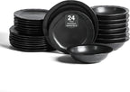 Stone Lain Oasis 24-Piece Dinnerware Set Stoneware, Dishwasher and Microwave Safe Plates and Bowls Set, Dish Set for 8, Black