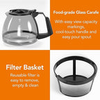 5-Cup Programmable Drip Coffee Maker, a compact coffee machine with a digital clock and 24-hour programmable timer, featuring Auto Shut-Off, and a Removable Filter Basket for Home & Office.
