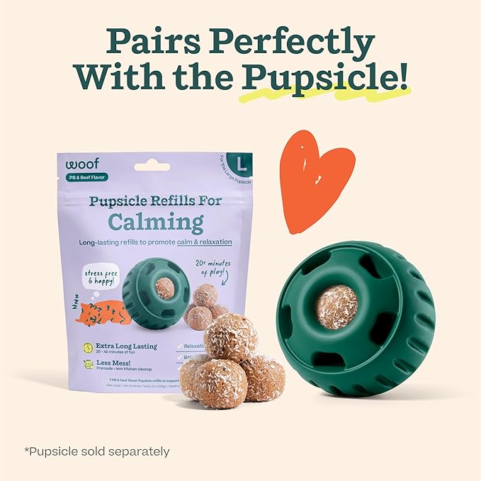 WOOF Pupsicle Refill Pops for Calming - Long-Lasting Refills for The Pupsicle Toy to Promote Calm - Calming Dog Treats - Magnesium for Dogs- Small Pops - 10 Count- 2 Pack