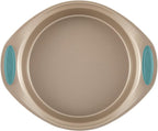 Rachael Ray 47578 Cucina Nonstick Bakeware Set with Grips Includes Nonstick Bread Pan, Baking Sheet, Cookie Sheet, Baking Pans, Cake Pan and Muffin Pan - 10 Piece, Latte Brown with Agave Blue Grips