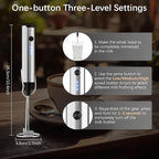 Rechargeable Milk Frother with Stand, Electric Frother Wand Handheld Coffee Foam Maker Detachable Stainless Steel Whisk Drink Mixer Foamer for Latte, Cappuccino, Hot Chocolate, Egg (Silver)