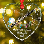 Customized Piccolo Instrument Glass Christmas 2025 Ornament, Personalized Year Text Name Piccolo Player Xmas Ornaments Gift for Husband Wife Dad Mom Kids, Unique Piccolos Musical Instrument Ornament
