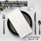 Urban Villa Cloth Napkins Ivory Dinner Napkins Set of 12 (18X18 Inches) 100% Cotton Absorbent Washable Durable Reusable Cloth Napkins Ideal for Farmhouse Party Thanksgiving Harvest Fall Dinner Napkins