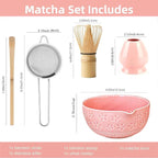 Pink Matcha Set - 5 Pcs Matcha Tea Set Includes Matcha Bowl with Spout, Bamboo Scoop, Sifter, Whisk and Holder, Matcha Whisk Set Pink Christmas Birthday Gift