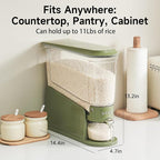 Rice Dispenser 11Lbs, Slim Rice Storage Container for Small Space, BPA-Free Clear Dry Food Dispenser Sealed Moisture Proof, Grain&Cereal Storage Bucket for Kitchen Pantry Household,Green