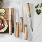 Natura Series 4.5” Serrated Steak Knife Set of 6, High Carbon Stainless Steel, Wooden Handle