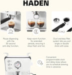 HADEN Barista Brew Espresso Coffee Machine, Stainless Steel Espresso Maker with Milk Frother and Steamer Function and 1.5L Water Tank, Ivory & Copper