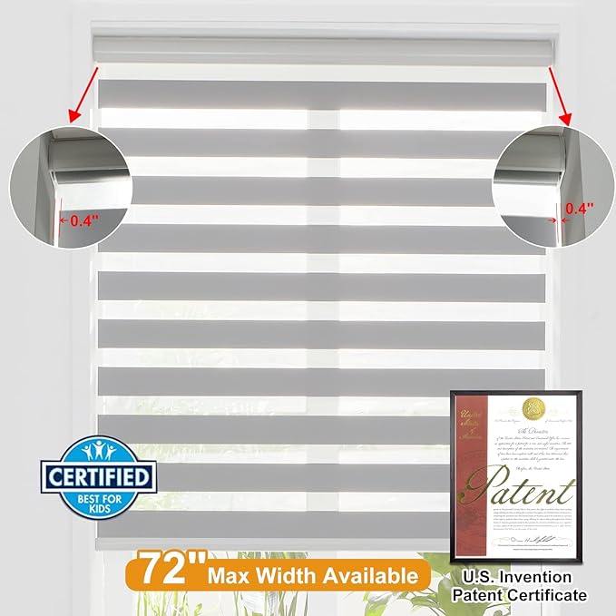 Persilux Custom Size Cordless Zebra Blinds for Windows Free-Stop Roller Windows Shades Dual Layer Light Control for Day and Night, Light Filtering Sheer Shades for Home and Bedroom Grey