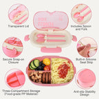 Bento Box Kids Lunch Box with Spoon & Fork - 28oz, 3 Compartment Sandwich Containers Travel Snack Boxes, Microwave/Dishwasher/Freezer Safe, BPA Free Meal Prep Food Storage Containers - Pink