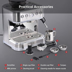 Garvee Espresso Machine with Milk Frother, All in One Cappuccino Latte Espresso Maker for Home Barista, Built-In Bean Grinder, 85 oz Removable Water Tank, Gifts for Dad Mom Coffee Lover