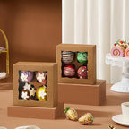 RomanticBaking 50 Pack 4 Cupcake Boxes with insert,6'' x 6'' x 3''Brown Kraft Cupcake Containers Food Boxes for Cookies,muffin,cakesicles