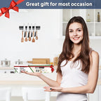 12 Inch Magnetic Knife Holder with 5 Hooks, No Drilling Black Magnetic Strip and Utensil Hanger for Wall