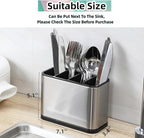 Silverware Organizer,Kitchen Utensil Holder For Counter,Stainless Steel Caddy,4 Compartments Organizer,Capacity Flatware Spoon Fork Tool Cutlery Holder（Silvery）