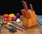 14 Slot Kitchen Knives Block, WELLSTAR Natural Wood Knife Holder without Knives – Hard Wood Countertop Knife Storage – Brown